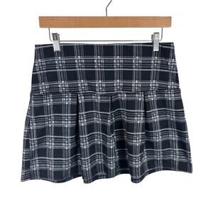 Full Tilt Black White Plaid Elastic Waist Pull On Pleated Mini Skirt Size XL